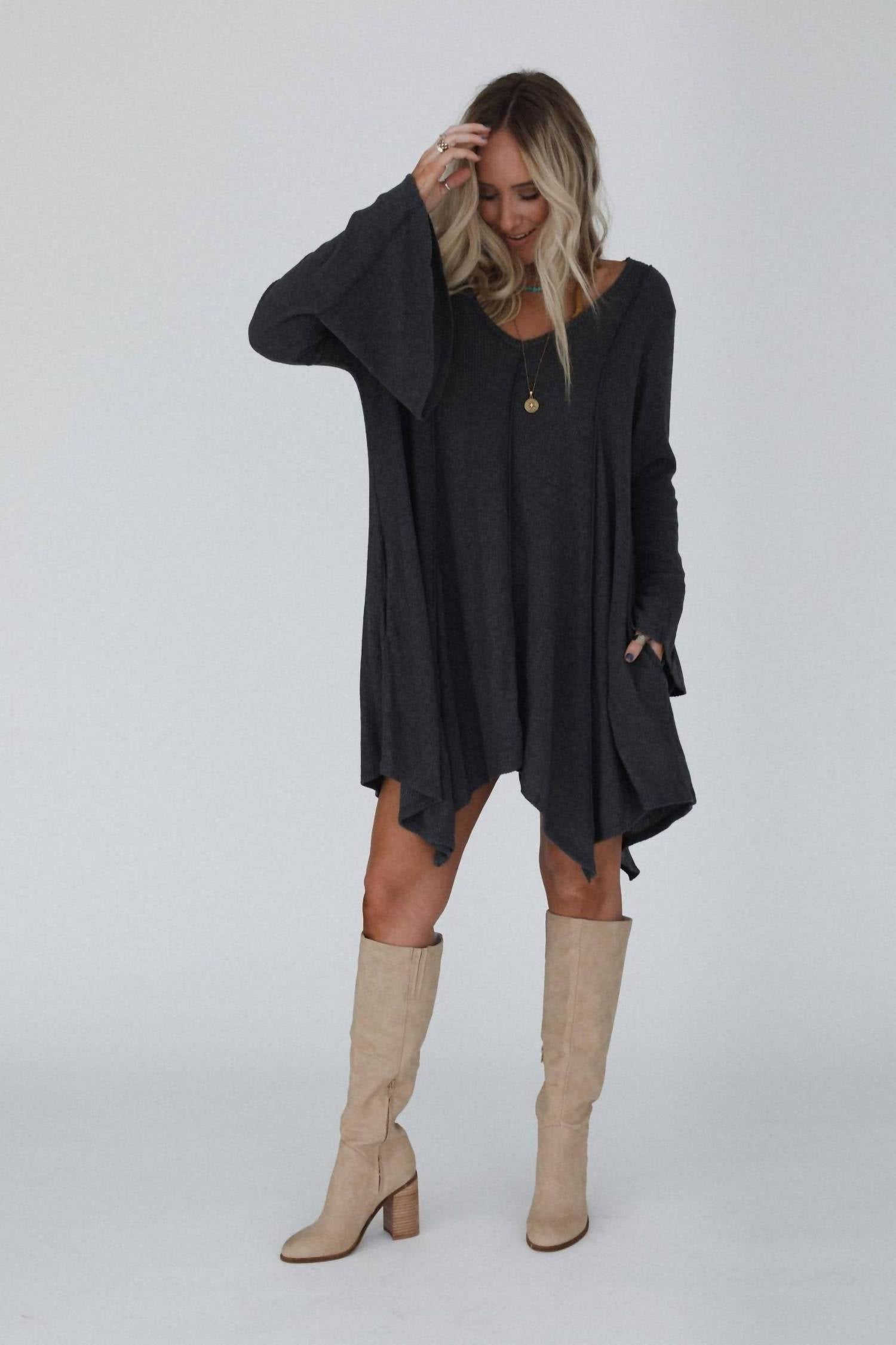 Three Bird Nest - Long Bell Sleeve Tunic Dress