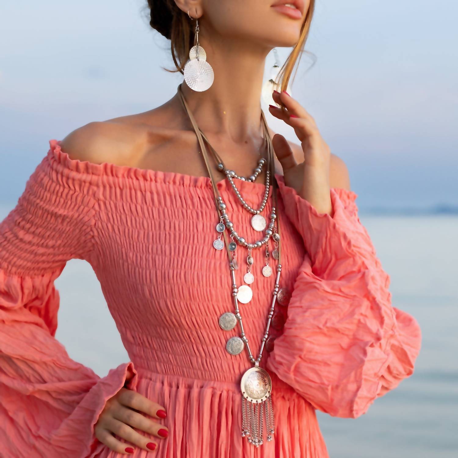 Zinnia Pearl - Women's Sexy Shoulders Maxi Dress