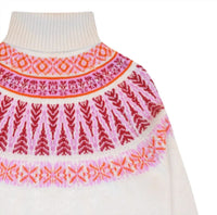 Jumper1234 Women's Fairisle Roll Collar Turtleneck Sweater in ear of wheat - women's sweater - alternate view