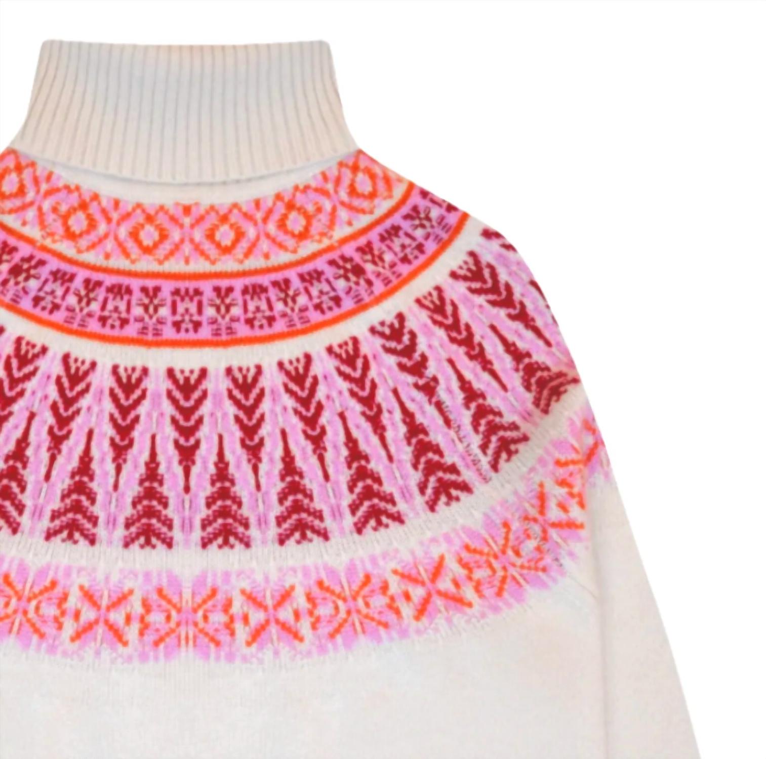 Jumper1234 Women's Fairisle Roll Collar Turtleneck Sweater in ear of wheat - women's sweater - alternate view