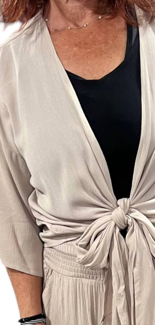 Miou Muse - Rayon Tie Front Top With Smocked Waist Wide Leg Pants Set