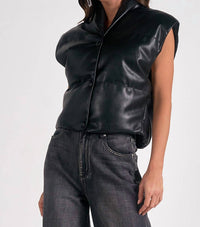 ELAN Faux Leather Vest in black - women's jacket