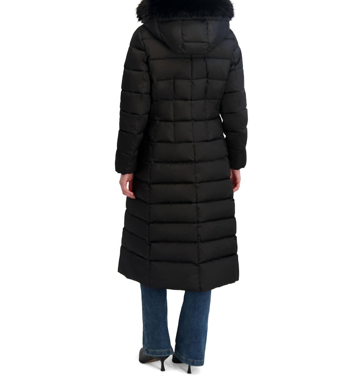 Tahari - Women's Phoebe Oversized Faux Fur Trim Maxi Coat