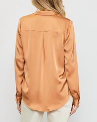 Skies Are Blue - Presidential Satin Button Down Blouse With Pocket