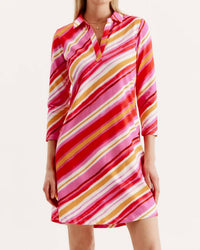 Tyler Boe Johnny Asymmetrical Stripe Shirt Dress in pink multi - women's dress