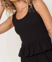 PROJECT SOCIAL T Monterosa Textured Rib Peplum Tank Top in black - women's tank top - detail view