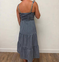 Blu Pepper - Plaid Front Tie Corset Detail Midi Dress