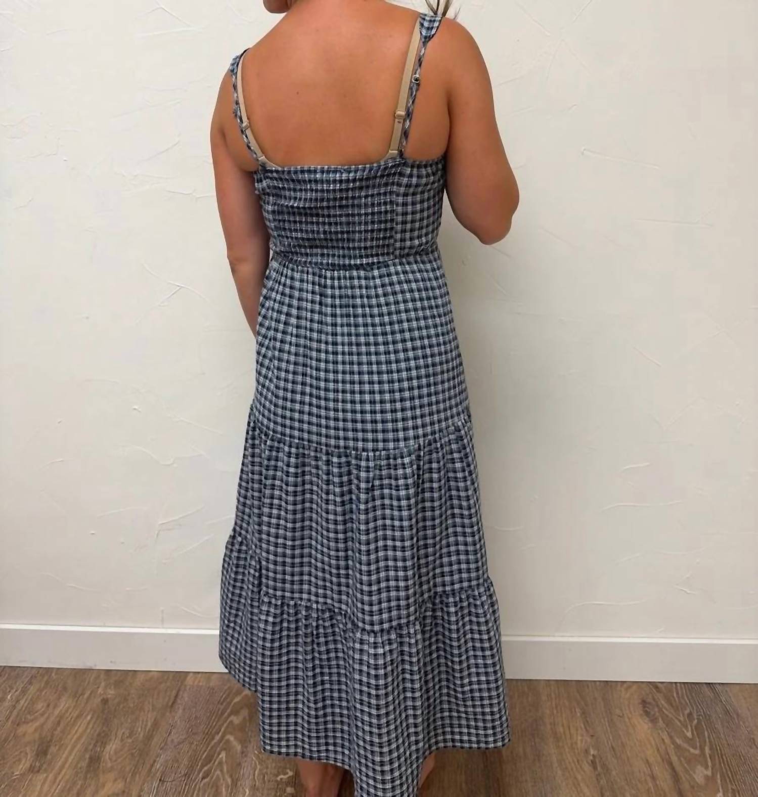 Blu Pepper - Plaid Front Tie Corset Detail Midi Dress