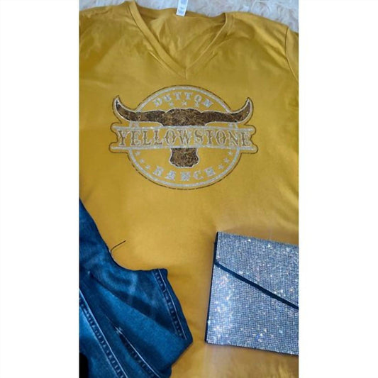 Crystallized By Sparkle - Women's Ranch Rhinestone Bling V-neck Tee