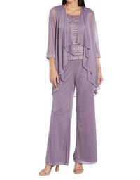 R&M Richards - Glitter Embroidered Pant Suit With Pearl Neckline