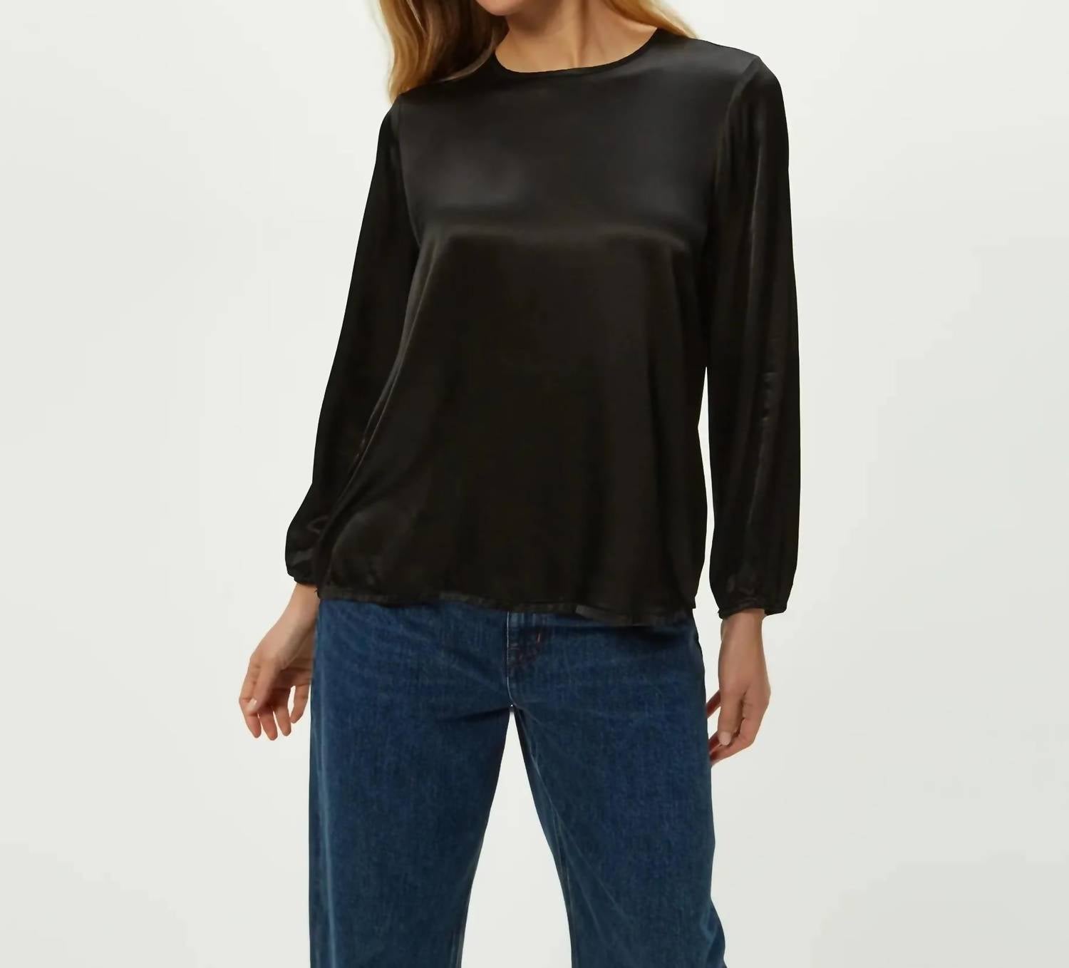 Michael Stars Lali Crew Neck Blouse in black - women's blouse