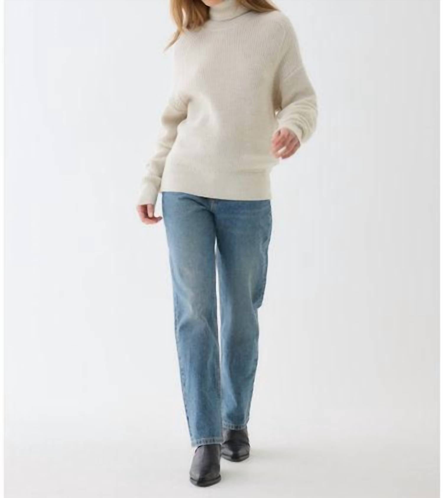 MAJESTIC FILATURES Merino Rib Semi Relaxed Long Sleeve Turtleneck Sweater in milk - women's sweater - view 4