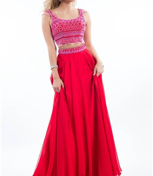Rachel Allan - Two-piece Beaded Chiffon Prom Gown