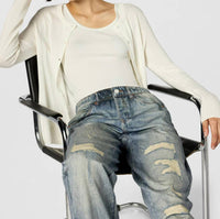 Blanknyc - French Terry Distressed Printed Denim Jogger