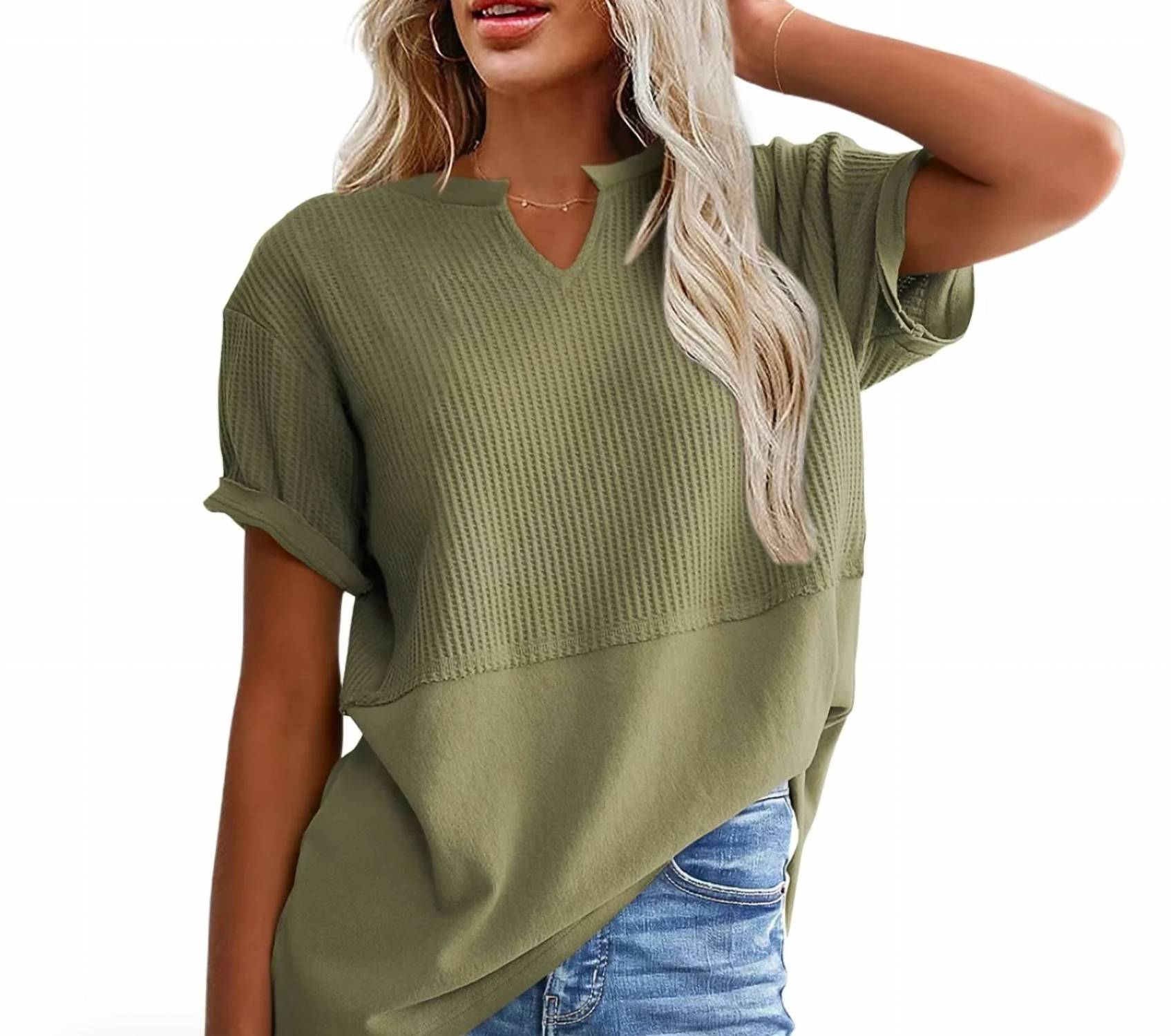 Shewin - V Neck Split Top