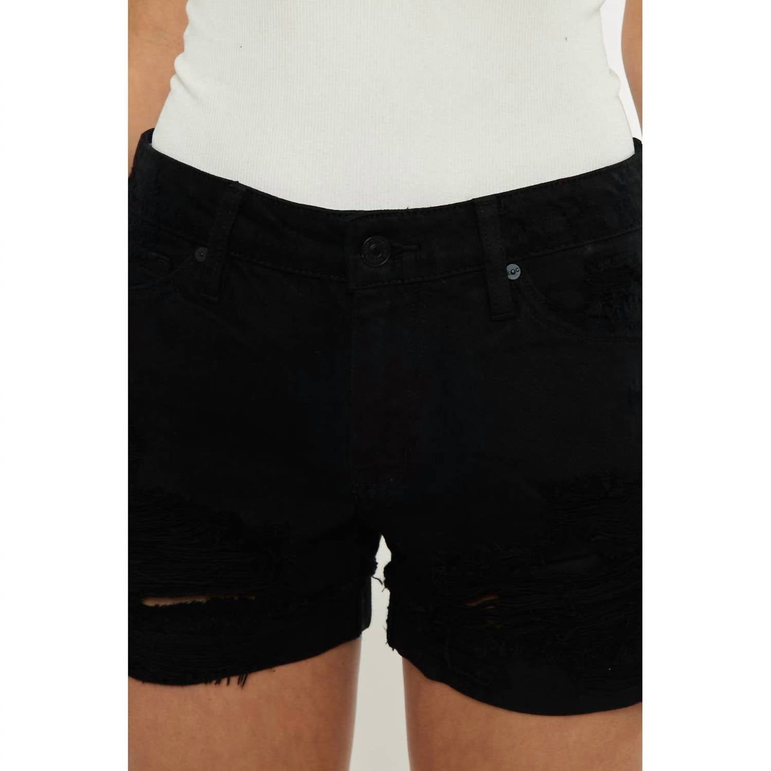 KanCan Denim Mid Rise With Rigid Ends Short in black - women's shorts - view 10