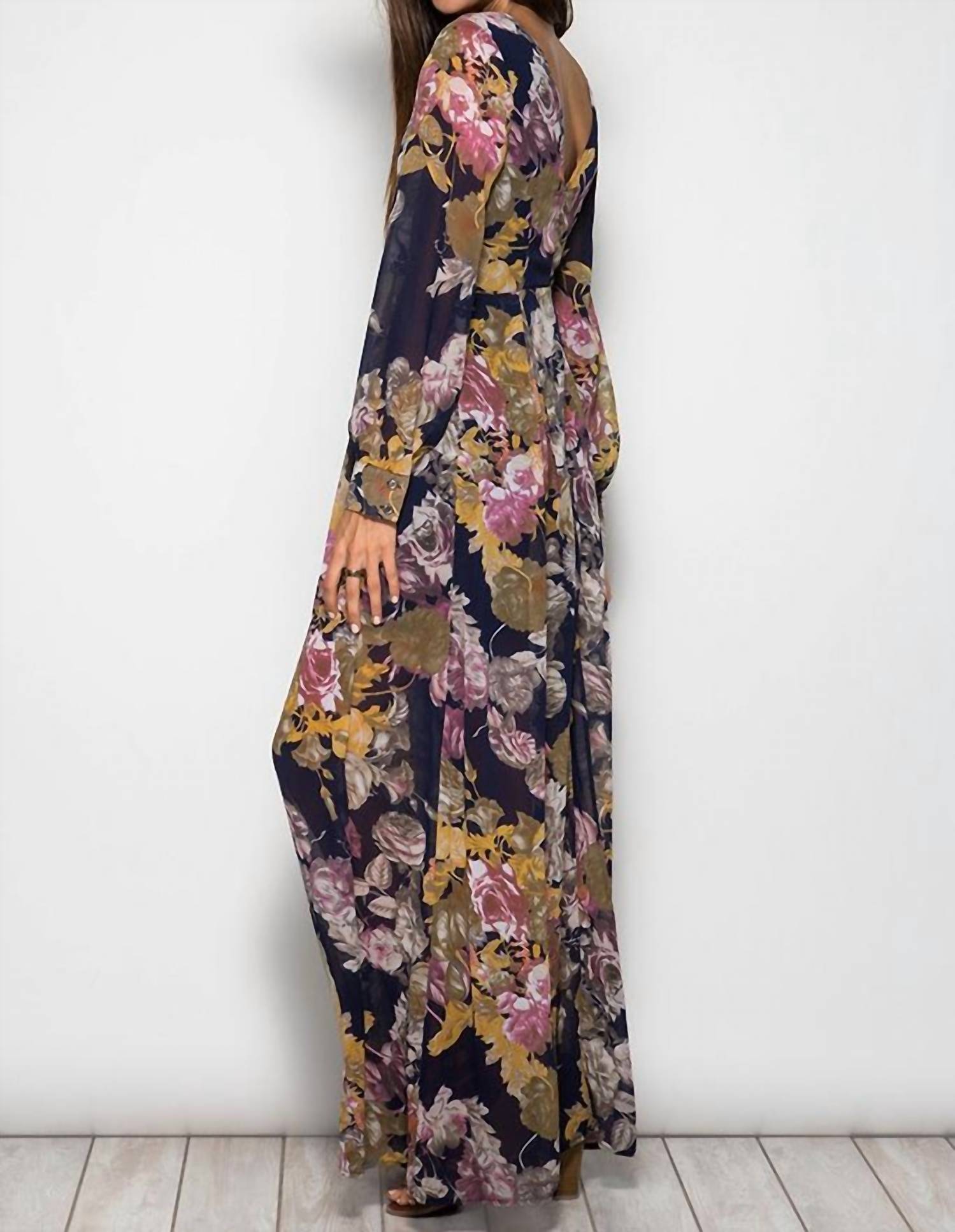 She + Sky - Long Sleeve Floral Maxi Dress