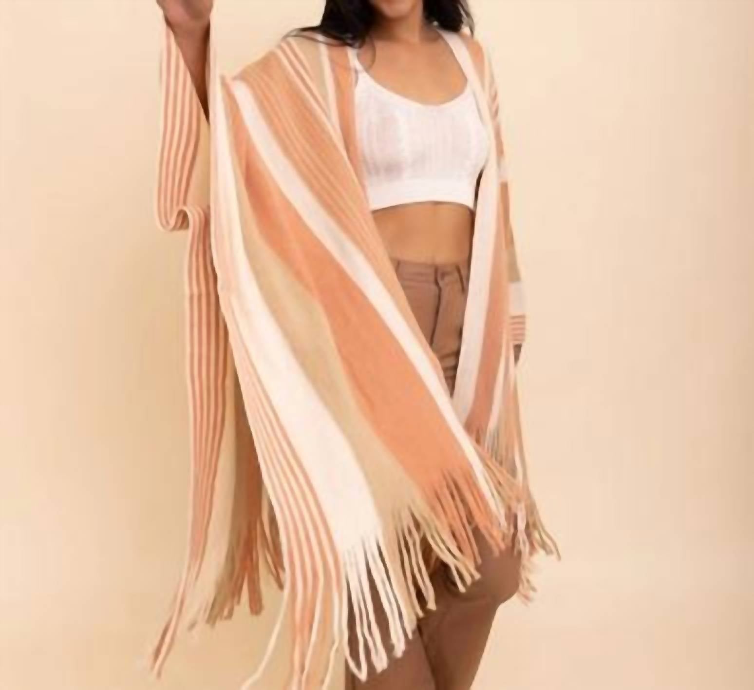 Leto - Striped Fringe Edge Ruana Wrap