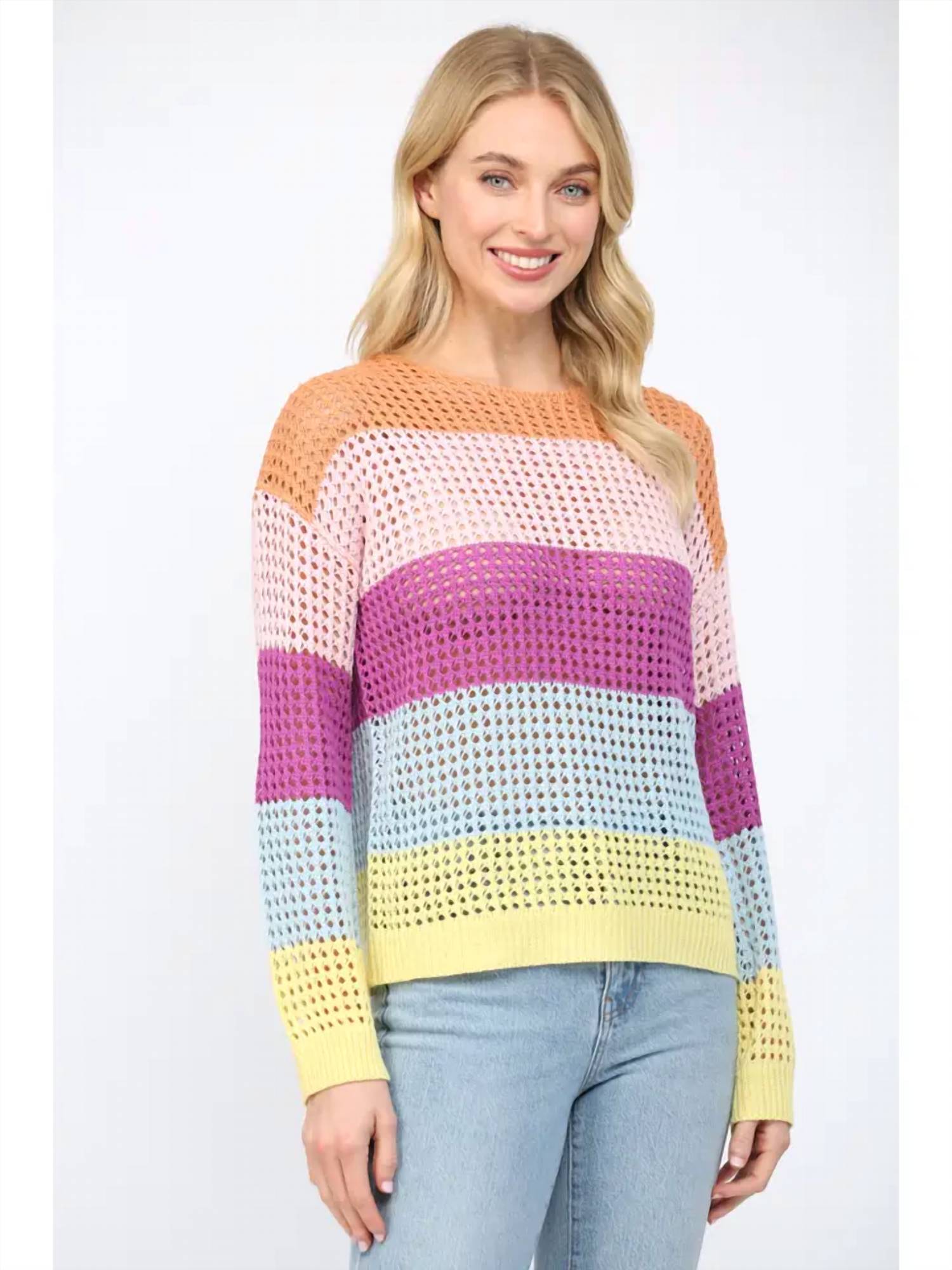 Fate - Maggie Striped Open Weave Sweater