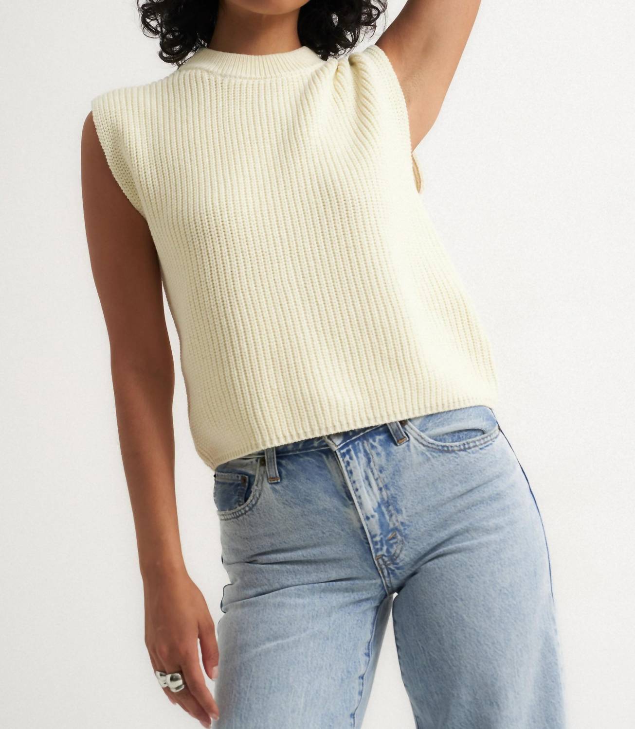 Callahan Shaker Knit Crewneck Muscle Tee in cream - women's t-shirt