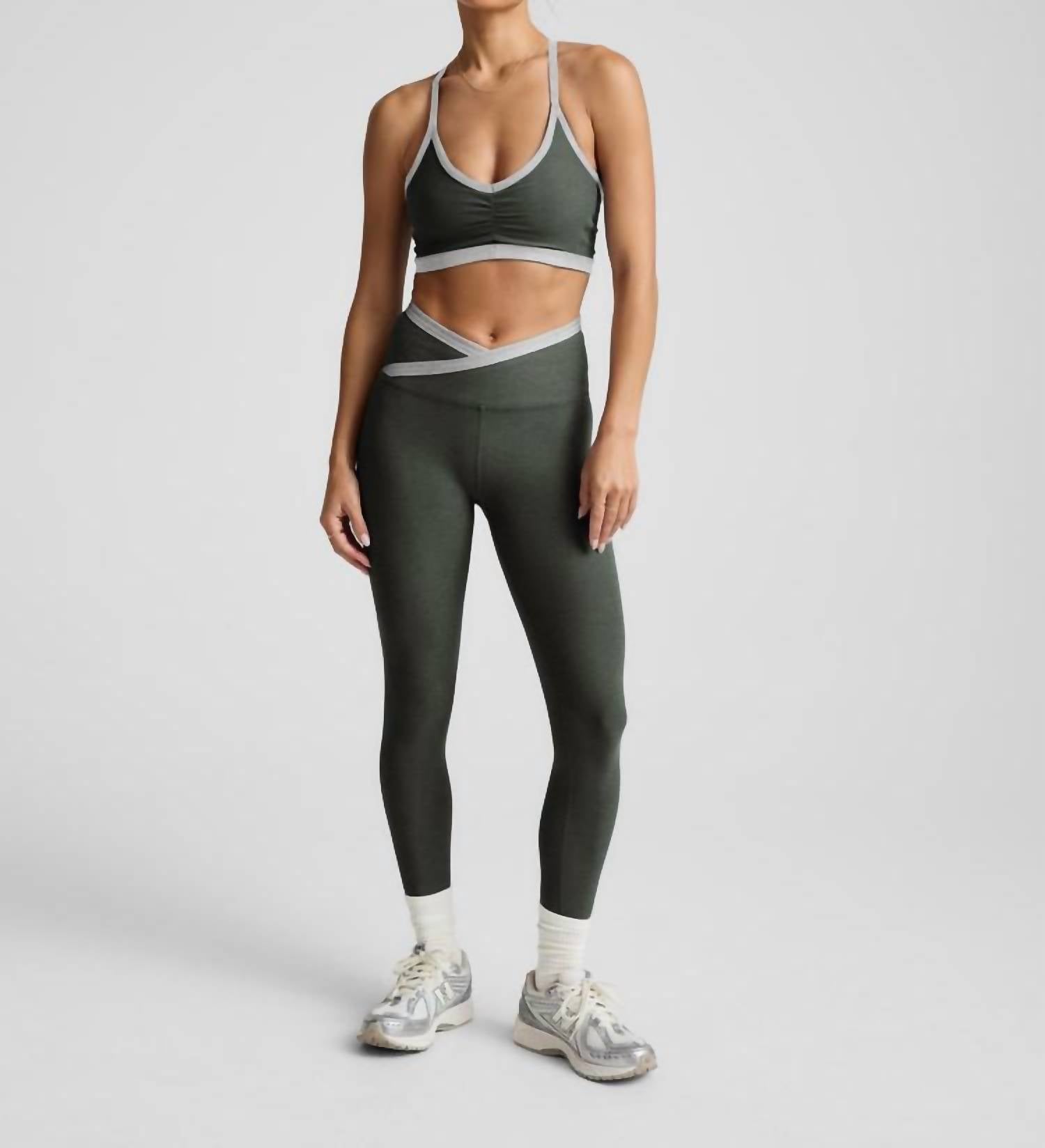 BEYOND YOGA Spacedye Outlines High Waisted Midi Leggings in dusty forest heather - women's pants