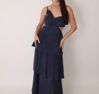 Klesis Suede Flower Dress in navy - women's dress - alternate view