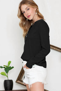 Shewin - Waffle V Neck Henley Top
