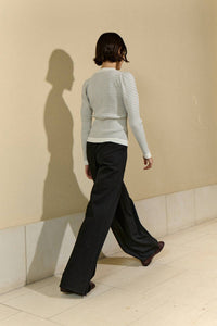 SITA MURT Fitted Ribbed Knit Sweater in stripe - women's sweater - detail view