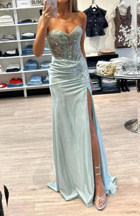 Amelia Couture Strapless Beaded Corset Gown in seafoam - women's dress