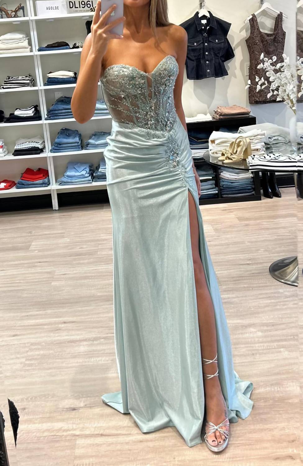 Amelia Couture Strapless Beaded Corset Gown in seafoam - women's dress