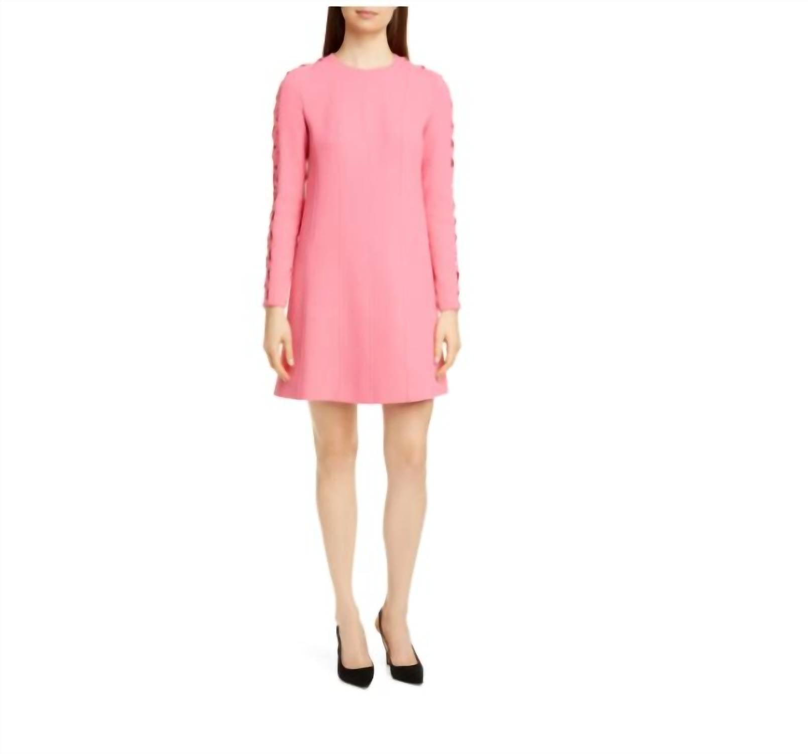 Lela Rose - Wool Blend Wave Inset Long Sleeve Short Dress