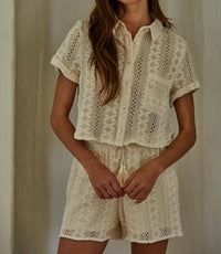 By Together - Woven Cotton Linen Crochet Shorts