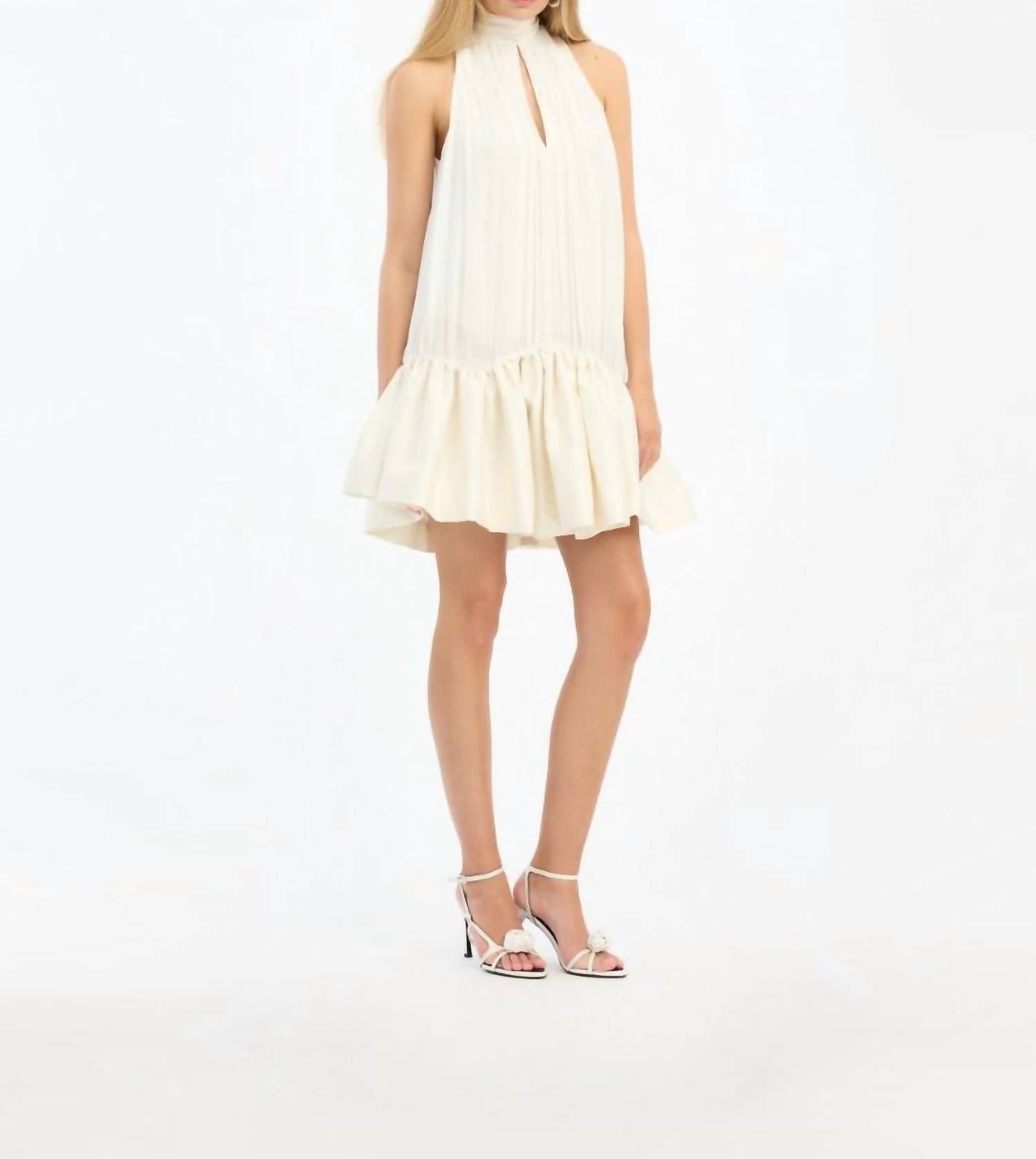 ROTATE Gathered Mini Dress in egret - women's dress