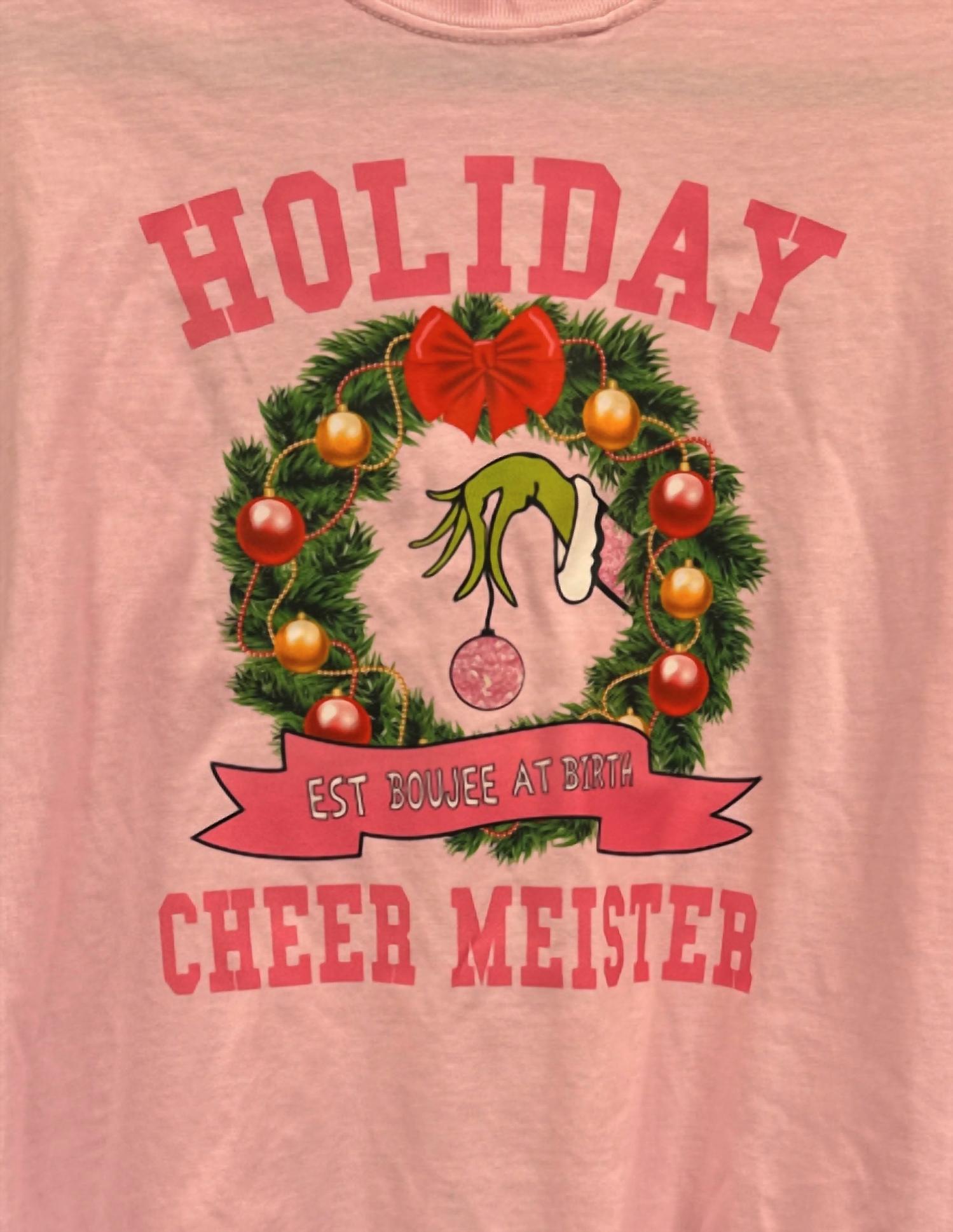 Comfort Colors Women's Holiday Cheer Meister Crewneck T-shirt in pink - women's t-shirt - detail view