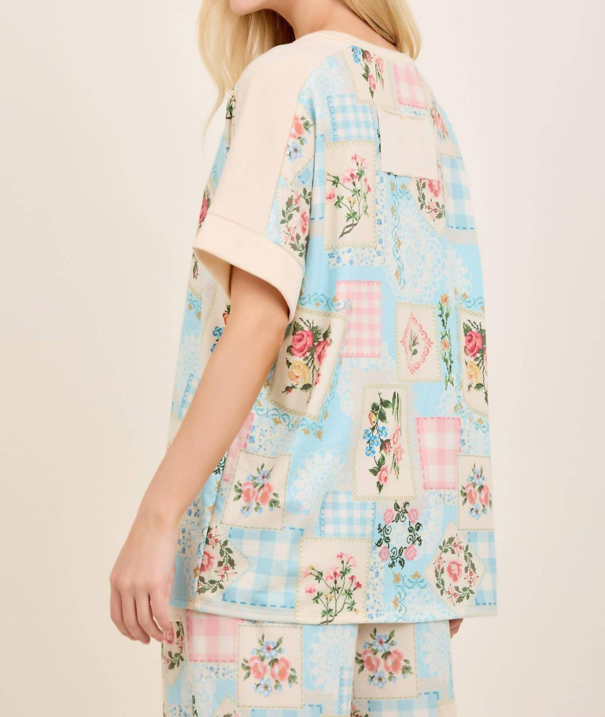 J.Her - Rosy Nostalgia Terry V Neck Top And Pants Set