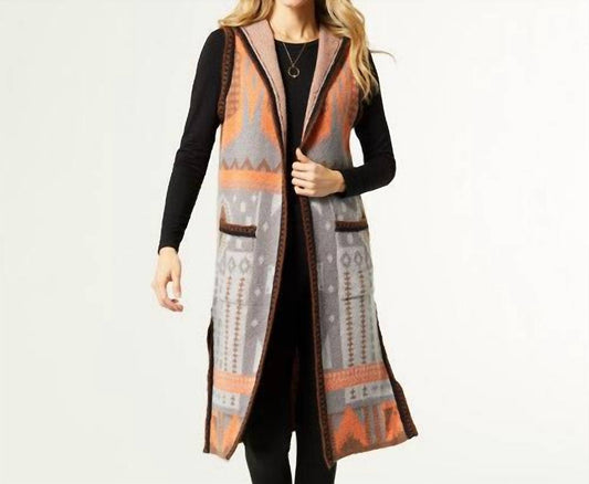 Coco - Elia Hooded Aztec Long Vest