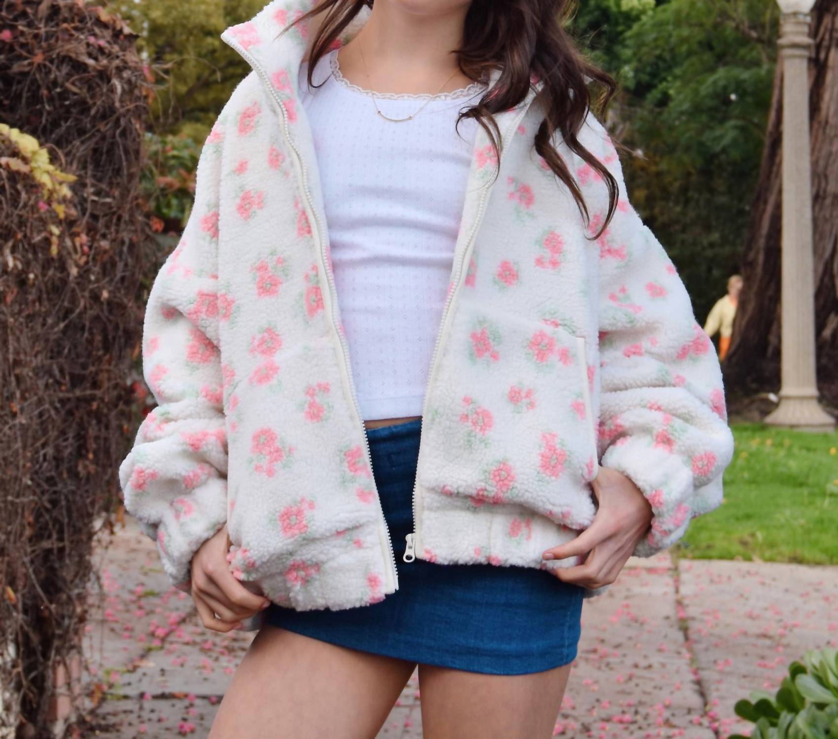 8apart Junior Women's Camille Fleece Jacket in ditsy floral - women's jacket - alternate view
