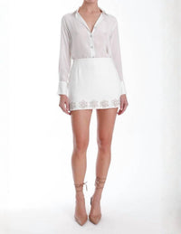 Karina Grimaldi Kairos Embroidered Mini Skirt in white - women's skirt - detail view