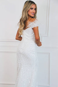 Cinderella Divine - Edith Beaded Off Shoulder Feather Formal Dress