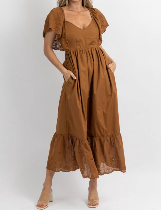 EYELET AND RUFFLE POCKET MAXI DRESS