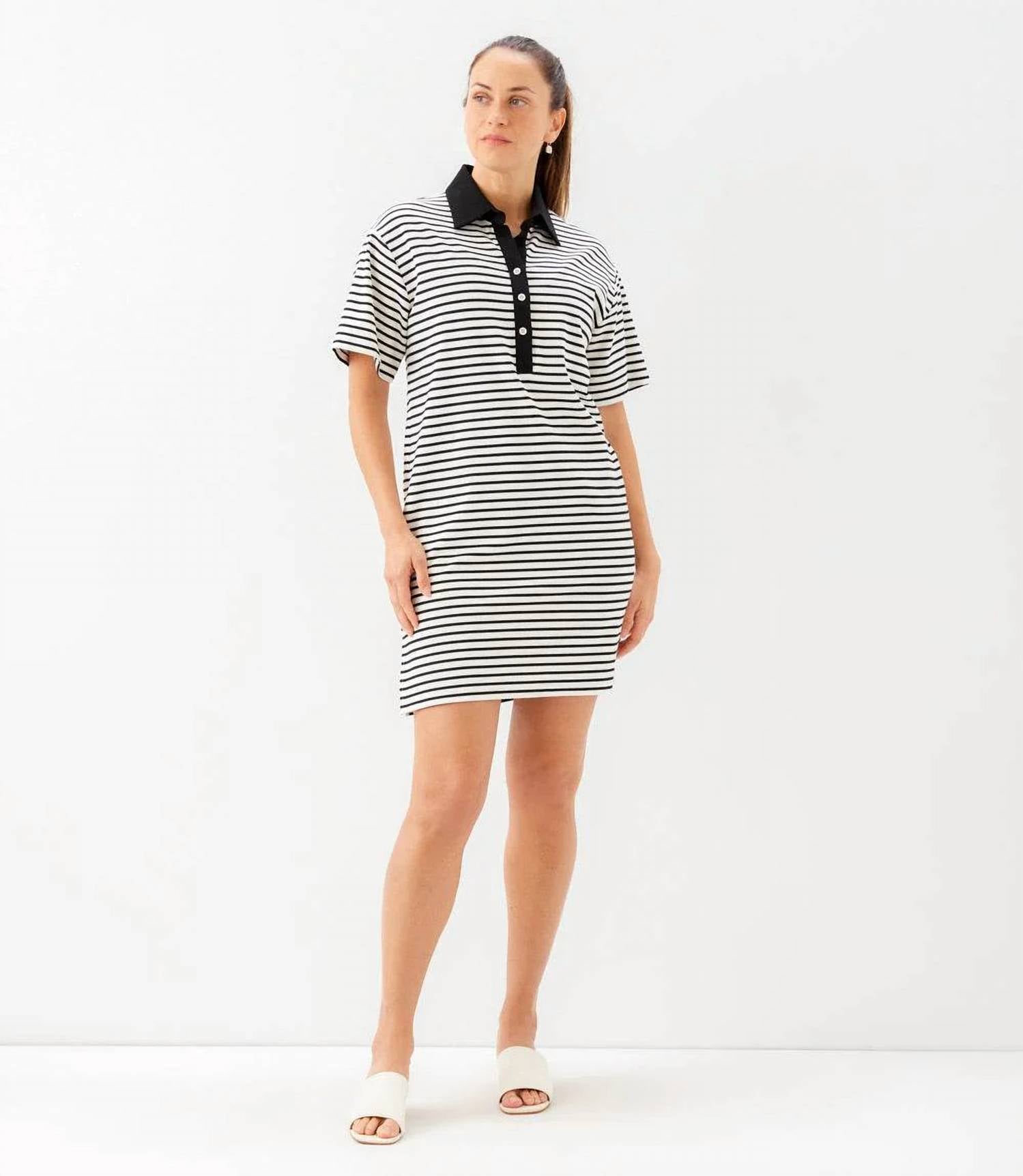 Karen Kane - Stripe Short Sleeve Polo Dress