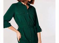 APRICOT Long Sleeve Midi Shirt Dress in green - women's dress - detail view