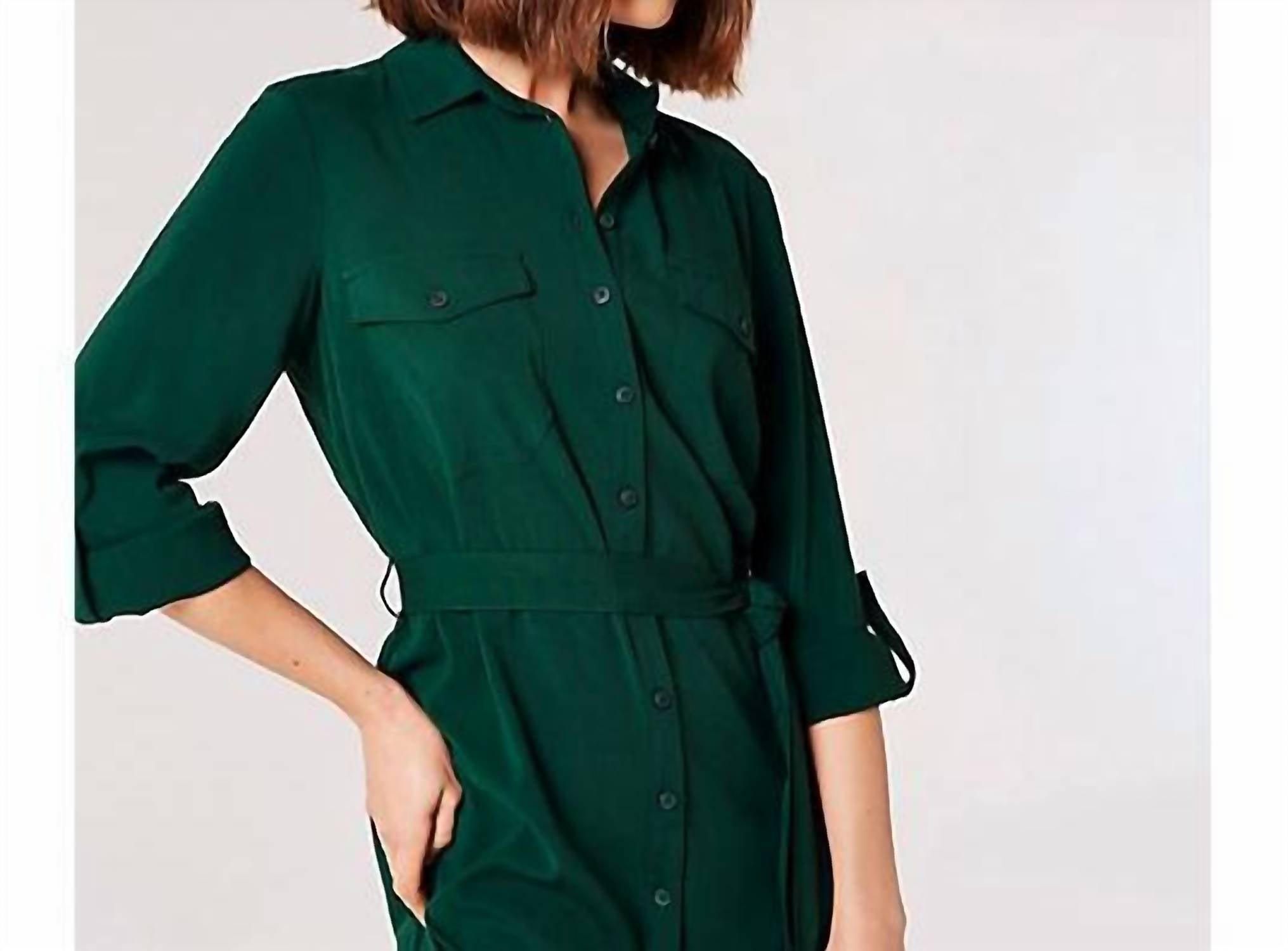 APRICOT Long Sleeve Midi Shirt Dress in green - women's dress - detail view