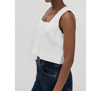 Rails Akira Boxy Cropped Top in white linen - women's shirt - detail view