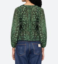 SEA Claude Leopard Print Top in green - women's blouse - detail view