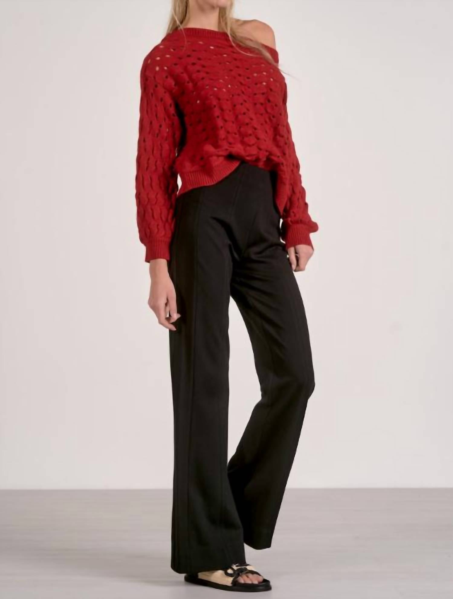 ELAN Wide Neck Sweater in red - women's sweater - alternate view