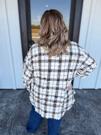 Easel Oversized Distressed Flannel Shirt in ecru - women's shirt - detail view