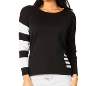 Crew Neck Stripe Arm & Pocket Top