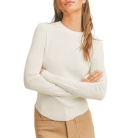 MIOU MUSE Ribbed Long Sleeve Basic Top in white - women's long sleeve top
