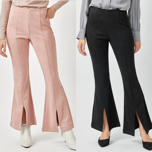 Mystree - Suede Flare Front Slit Pants